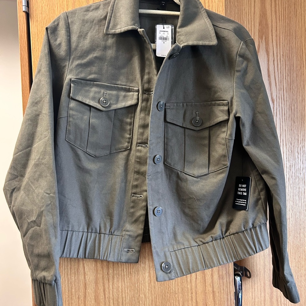 Express Olive Green Bomber Jacket